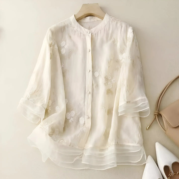 Juliette - Cotton Top with Embroidered Flowers