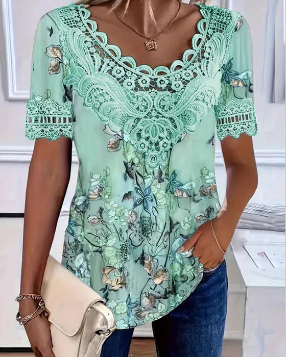 Lucie - Floral Print Short Sleeve T-Shirt