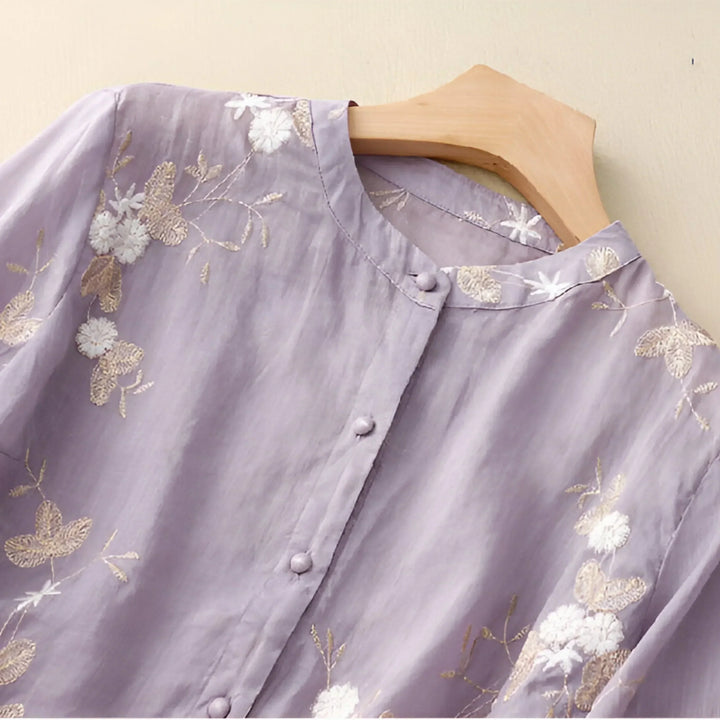 Juliette - Cotton Top with Embroidered Flowers