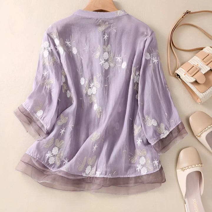 Juliette - Cotton Top with Embroidered Flowers