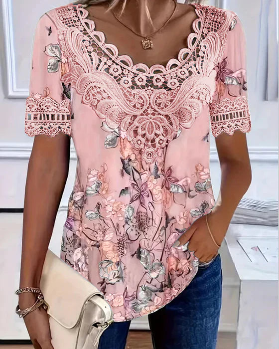 Lucie - Floral Print Short Sleeve T-Shirt