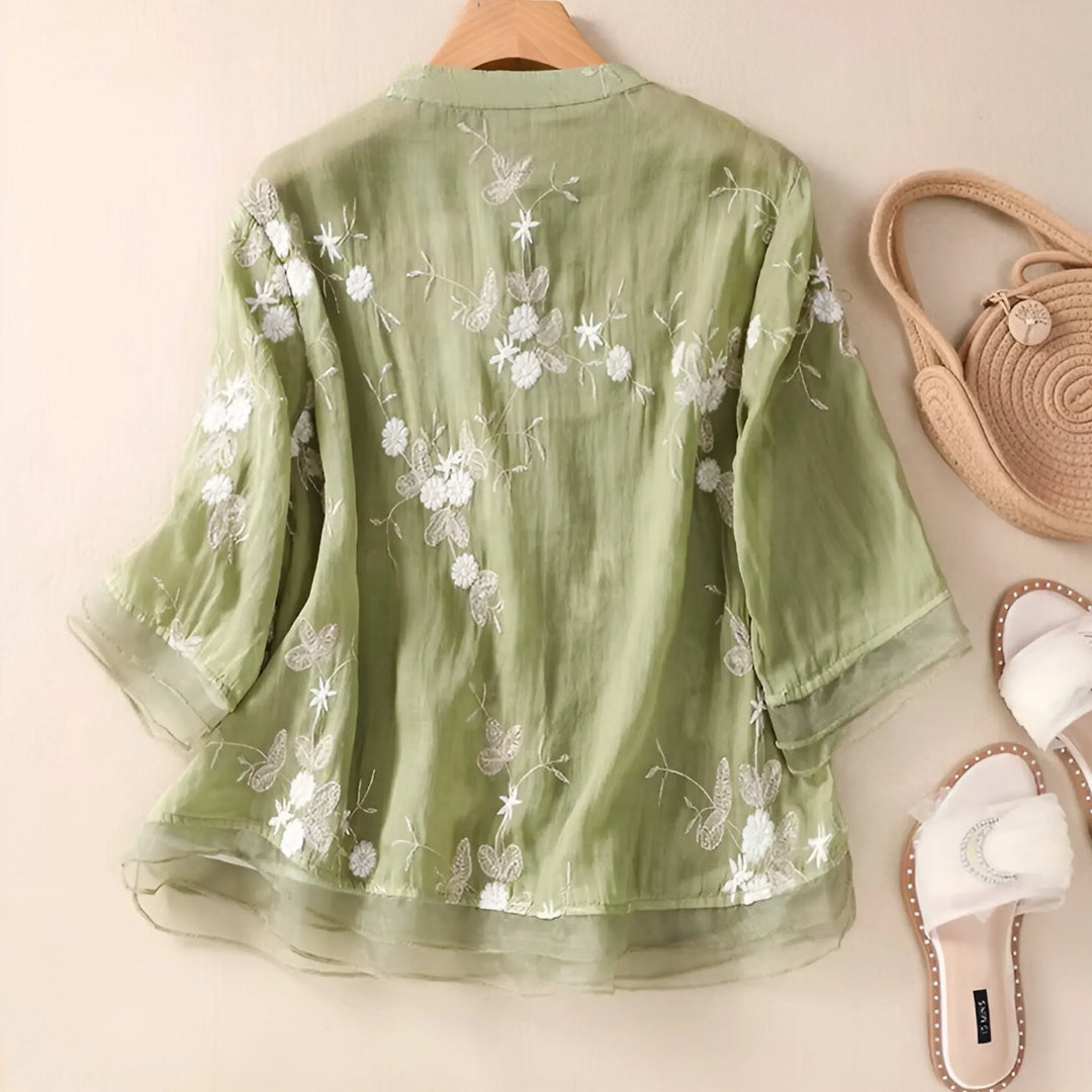 Juliette - Cotton Top with Embroidered Flowers