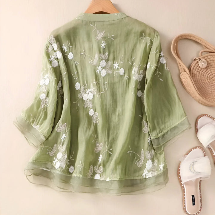 Juliette - Cotton Top with Embroidered Flowers