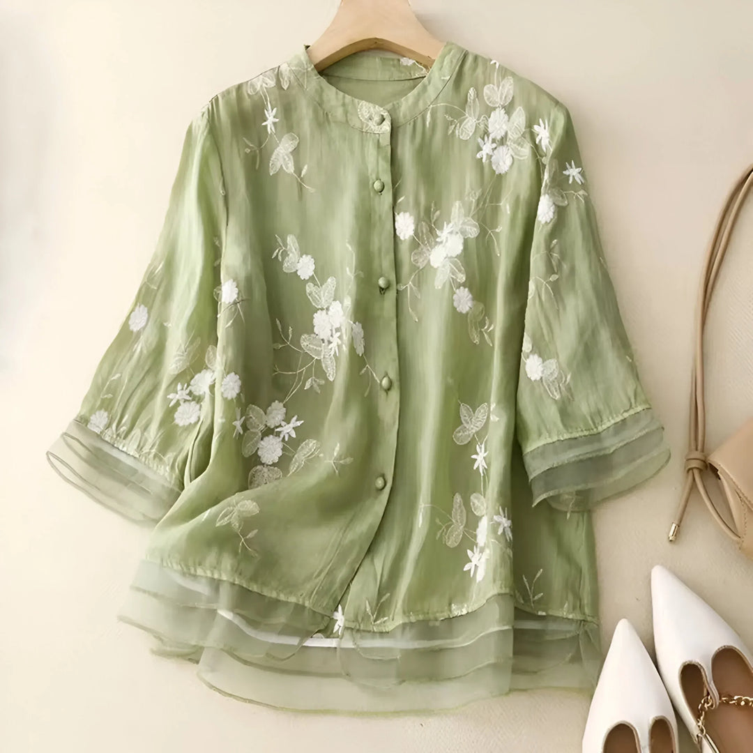 Juliette - Cotton Top with Embroidered Flowers