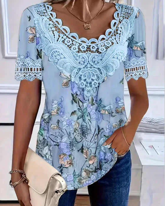 Lucie - Floral Print Short Sleeve T-Shirt