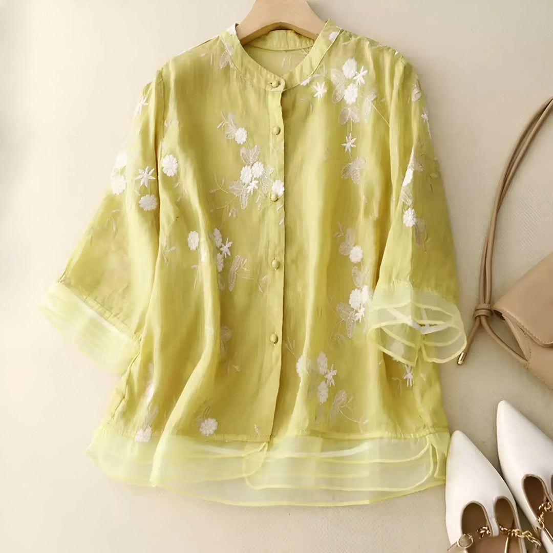 Juliette - Cotton Top with Embroidered Flowers