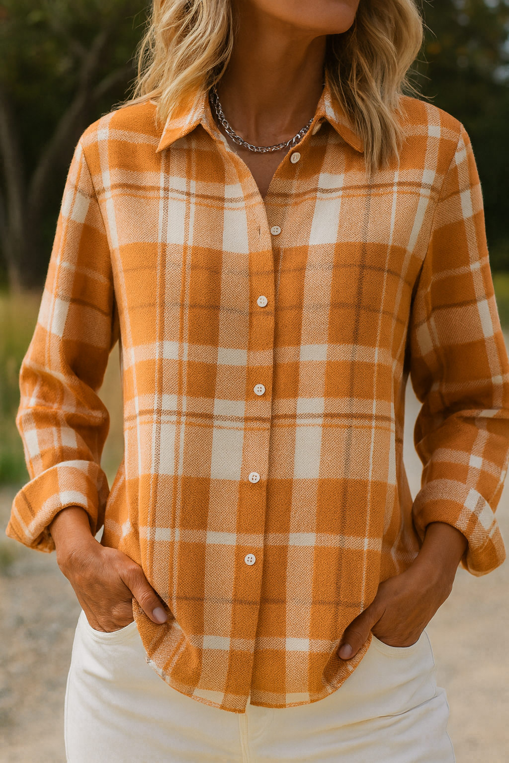 Belviana - Checked Shirt with Lapel Collar
