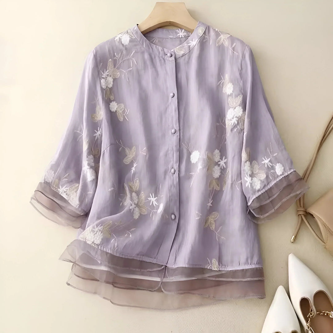 Juliette - Cotton Top with Embroidered Flowers