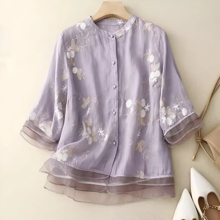 Juliette - Cotton Top with Embroidered Flowers