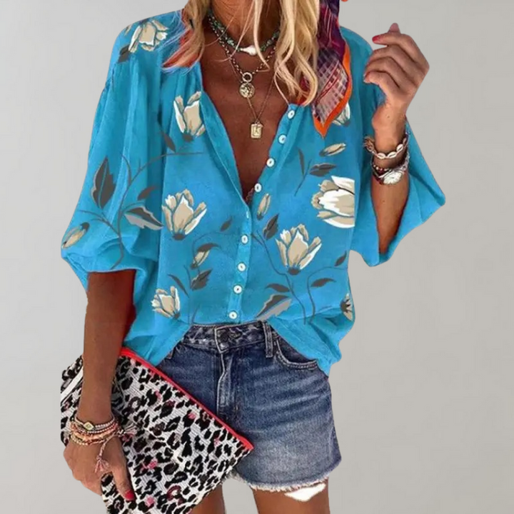 Yelena - Women's Floral Print Summer Blouse