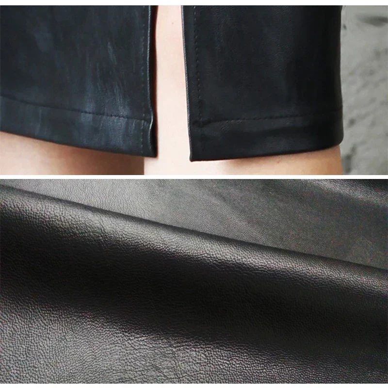 Katelyn – Black Leather Pencil Skirt