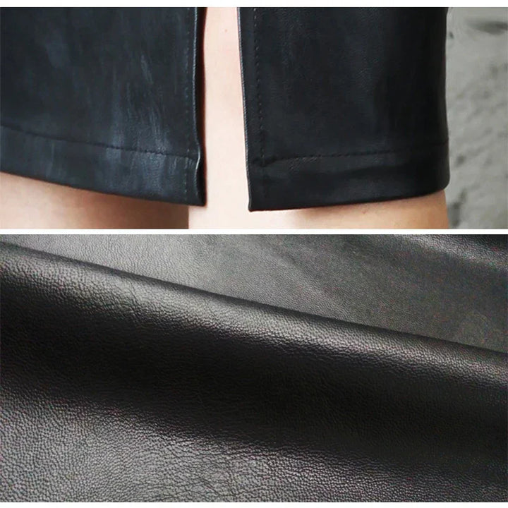 Katelyn – Black Leather Pencil Skirt