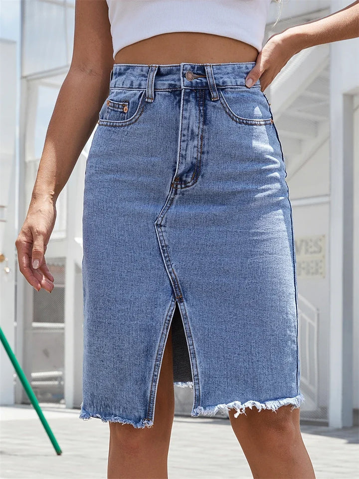 Gwen – Slit Midi Denim Skirt