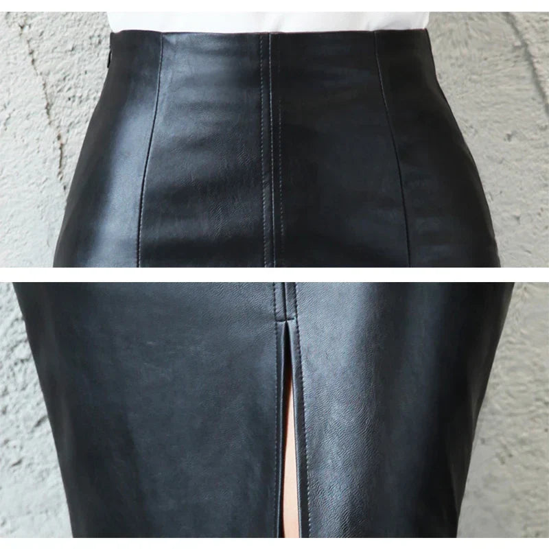 Katelyn – Black Leather Pencil Skirt