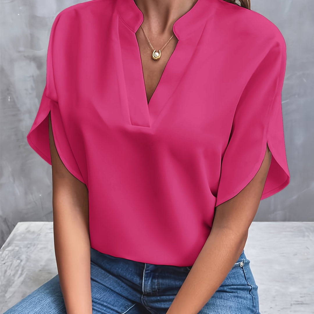 Kiana - Solid Color Blouse with V-Neck