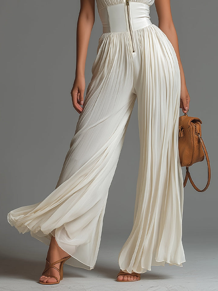 Anastasia Jumpsuit – White Pleated Chiffon