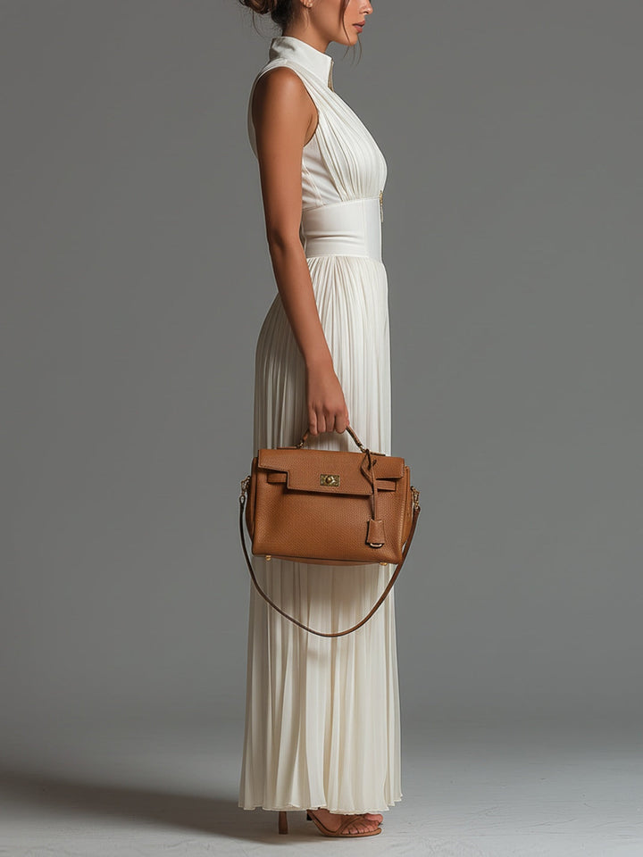 Anastasia Jumpsuit – White Pleated Chiffon
