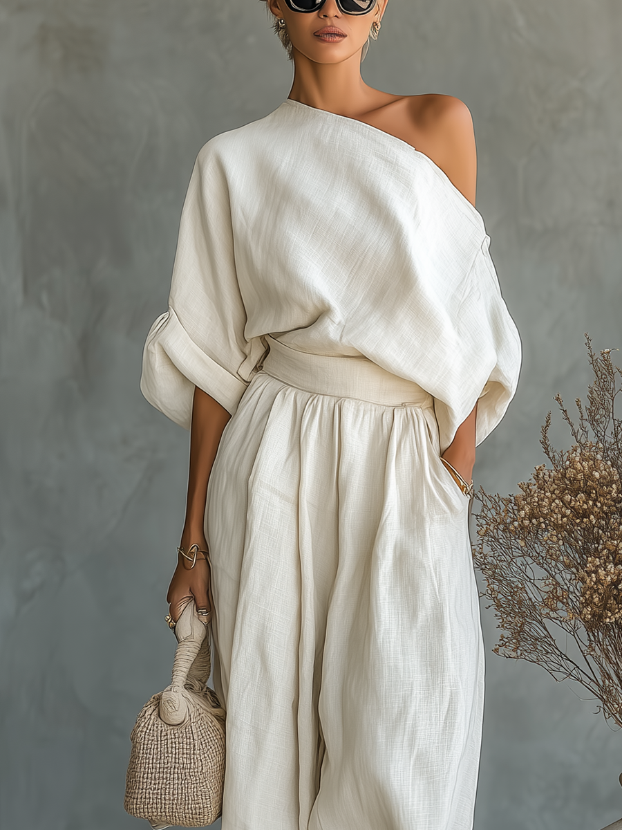 Alora | Luxe Linen One-Shoulder Set