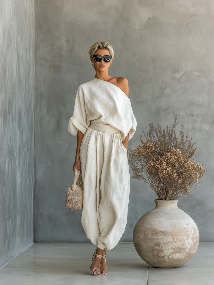 Alora | Luxe Linen One-Shoulder Set