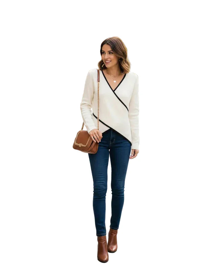 Riley - Wrap Knit Top with V-Neck