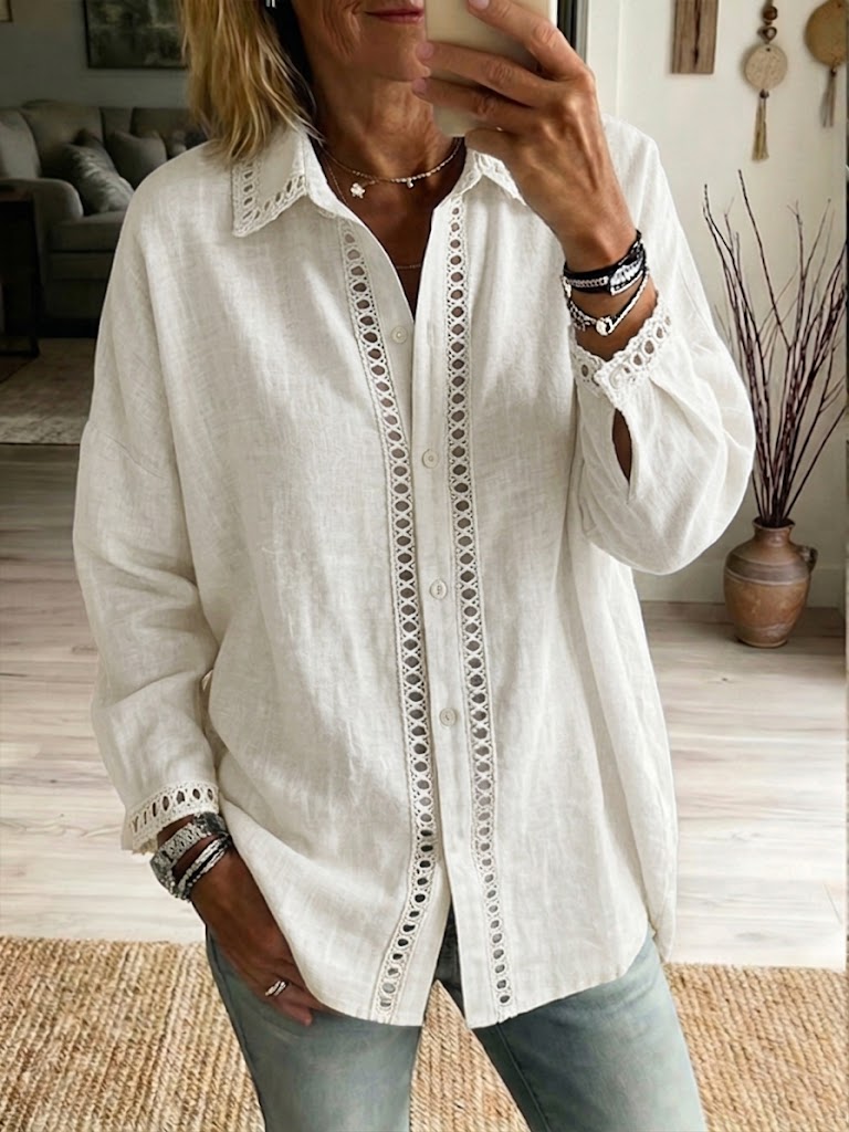 Emily | Eyelet-Trim Linen Blouse