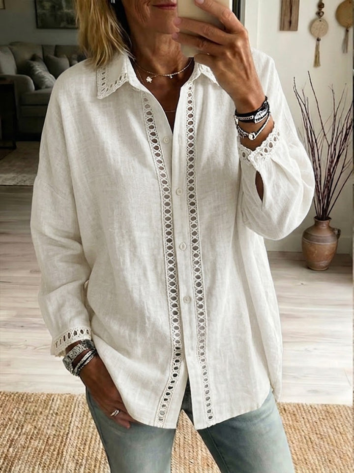 Emily | Eyelet-Trim Linen Blouse